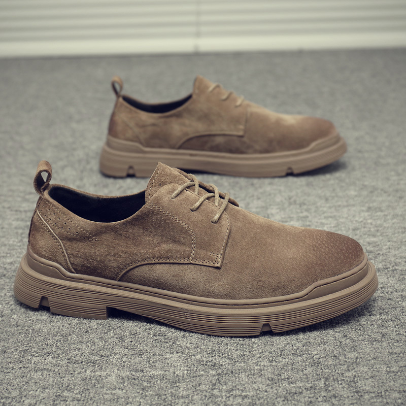 Low-Top Martin Boots for Men, Genuine Leather, Soft Sole, Suede Leather Shoes, Winter Khaki Suede, British Retro Work Shoes