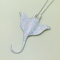 PT950 Platinum diamond necklace Manta Ray diamond pendant Custom 18K white gold diamond pendant Mens necklace