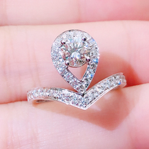 18K Platinum 30 Drop Shaped Diamond Ring 50 Round Diamond Female Ring Shaped Diamond Platoon Ring Matching Ring