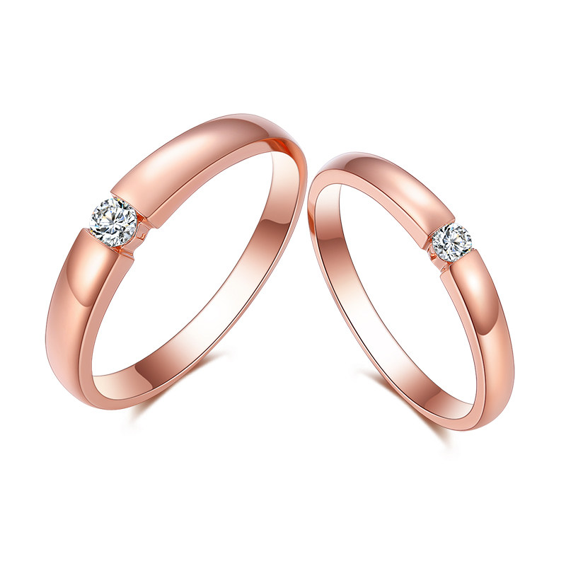 18K rose gold diamond couple ring, wedding diamond ring, platinum row diamond ring, white gold men's and women's ring