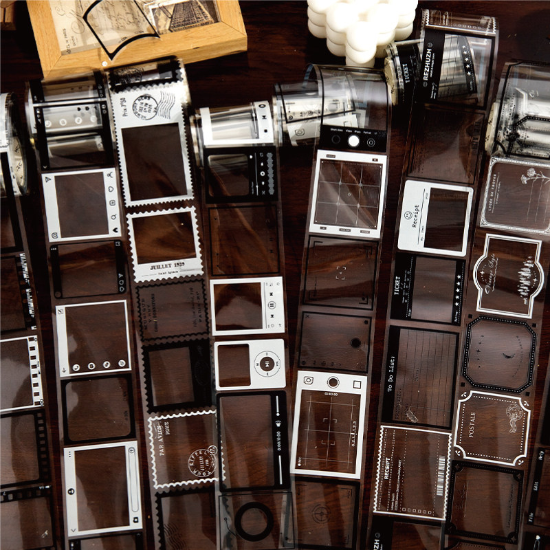 Time Machine Retro Film Border Black White Film PET Transparent Hand Tent Adhesive Tape Sticker Whole Rolls of hand ledger decorations-Taobao