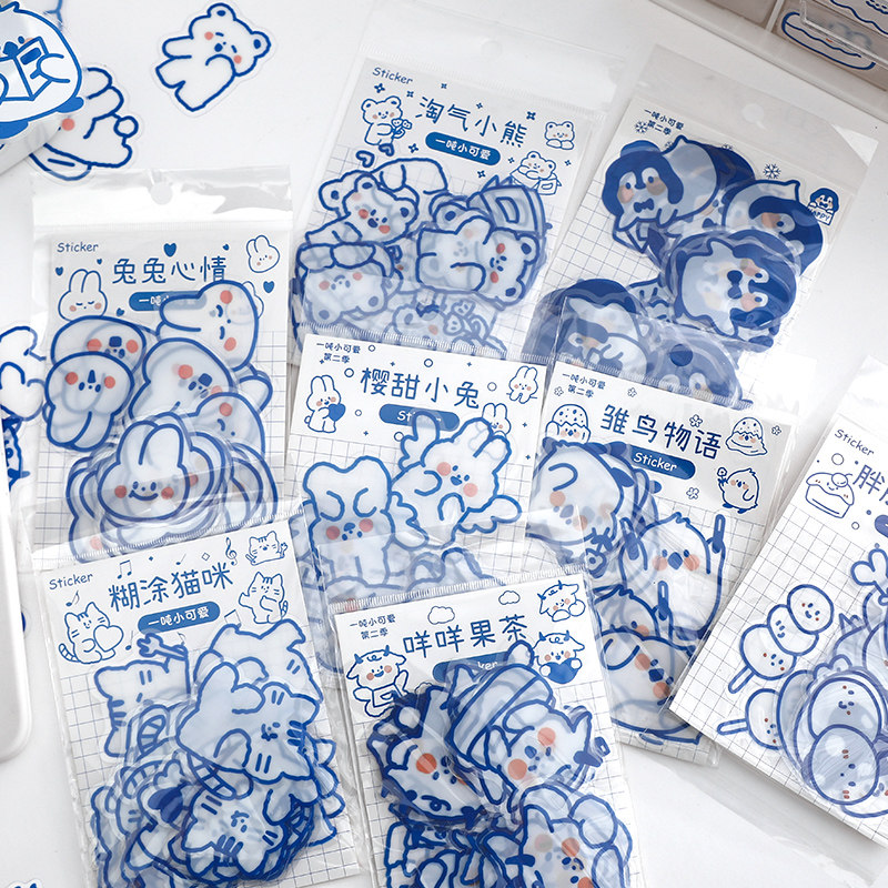 Cute Little Bear Hand Ledger Waterproof Stickers Ins phone protective shell Rabbit Teen Hands Account Cartoon Water Cup Stickler with little pattern