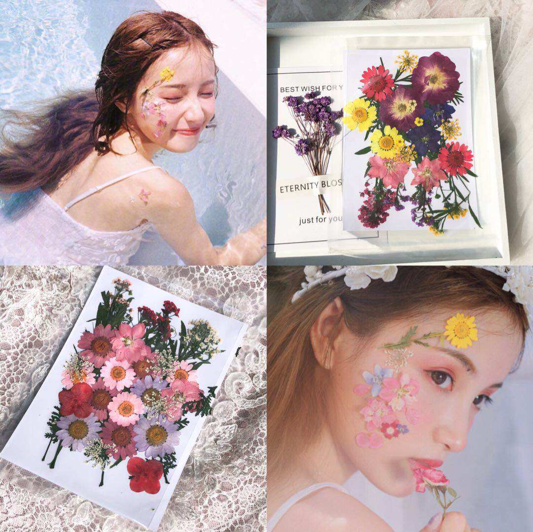 Net red makeup stickers Face jewelry Eye corner Eye photo Face decoration Dried flower fairy stickers Glitter decals