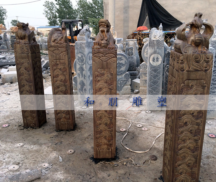 Bluestone Stone Carving Four Divine Beasts Hitching Horse Stake Carving Stone Lion Hitching Horse Pillar Nine Dragons Hitching Horse Stone Marble Suzaku Monkey