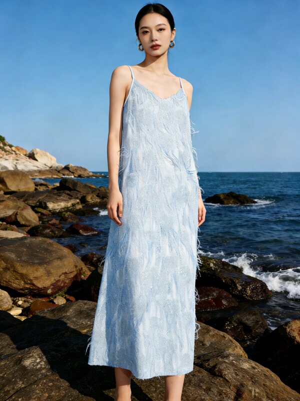 2026 New Style High-End Elegant Suspender Dress for Women, Summer Sleeveless Three-Dimensional Sequin Tassel Long Dress