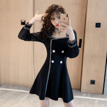 2020 new autumn French dress female autumn winter bottoming temperament goddess Fan small man Heben wind small black dress