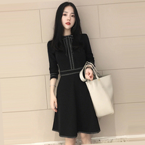 2021 autumn new a long sleeve black undercover dress temperament waist thin black dress Hepburn style