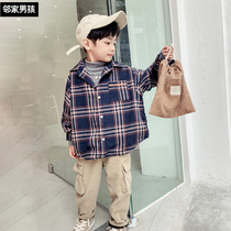 Boys shirt long sleeve autumn and winter 2020 new foreign style childrens clothing children plus velvet thick shirt winter coat Korean version