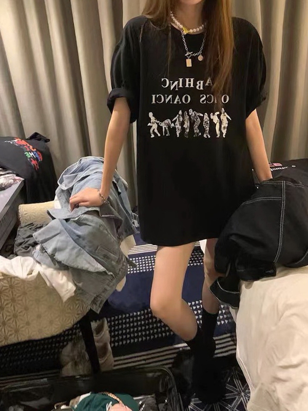 American-Style European Fashion Oversized Mid-Length T-Shirt for Women, Covers the Hips, Plus Size 100kg Tall Version T-Shirt Dress with Short Sleeves American-Style European Fashion Oversized Mid-Length T-Shirt for Women, Covers the Hips, Plus Size 100kg Tall Version T-Shirt Dress with Short Sleeves