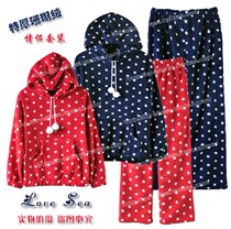 Warm Winter Thickened Coral Suede Lady with cap sleeve Head Stars Home Clothing Autumn Winter Pyjamas Sleeping Pants Suit Special Price