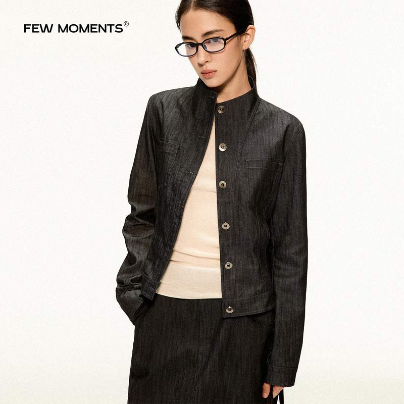 Few Moments Stand-Up Collar, Regular Shoulder, Textured Cotton, Denim-Like Material Jacket Few Moments Stand-Up Collar, Regular Shoulder, Textured Cotton, Denim-Like Material Jacket