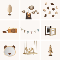 Creative small animal mirror bee wall hanging wood camera pennant Music Tree Swing Life small object display