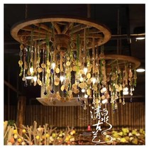 Rudder decoration solid wood large bedroom bar restaurant homestay retro Wall pendant old boat wood steering wheel wall decoration