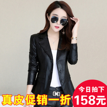 2021 new Haining leather women's short motorcycle sheep leather Korean slim slim small suit leather coat