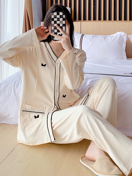 A类纯棉月子服产后10月份春秋孕妇喂奶产妇孕妇哺乳衣家居服套装