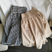 Japanese quality is great Girls  wide leg pants Korean childrens solid color plaid culottes