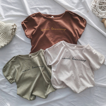 Retro tone literary style soft glutinous Korean Children Baby letters Labian bat sleeve t-shirt shirt top 2021 summer clothes