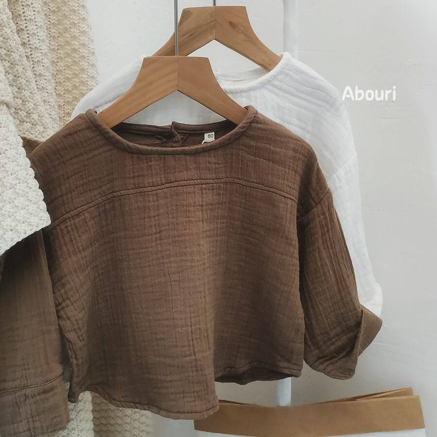 Cavity transferred to popcorn Ancient Folds Cotton Cotton Korean Children 2022 Spring Arts Long sleeves splicing T-Shirt blouses