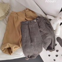 Cavity Tone Flap Design Super with feel Korean children Baby cotton linen radish pants loose Harun pants 2022 Spring