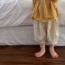 Down Collapse Van Son Retro Cavities Korea Children Loose Pure Color Cotton Linen Pants 6 Sub Pants Men And Womens Baby Lanterns Hip Pants