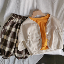 Literature and Art Mori ~ Korea East Gate Boy and Boy Flax Bat Sleeve Single Breasted Jacket Loose Cardigan 2021 Autumn