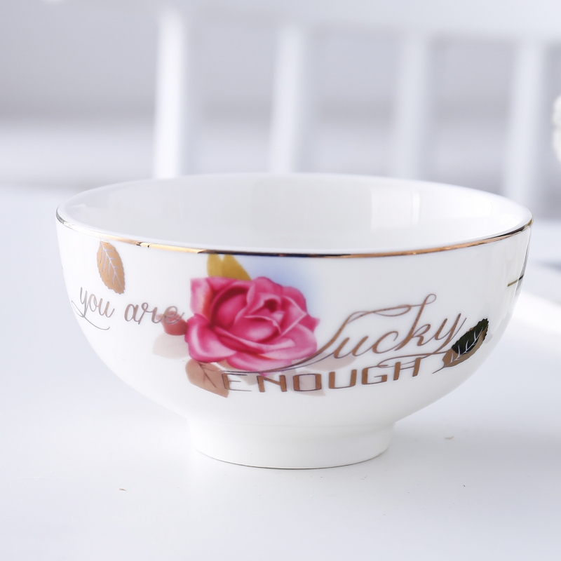 Fragrant Rose Ceramic Tableware Japanese Style Bowl and Plate Set Instant Noodle Soup Bowl Dining Plate Combination Simple Household Use Fragrant Rose Ceramic Tableware Japanese Style Bowl and Plate Set Instant Noodle Soup Bowl Dining Plate Combination Simple Household Use