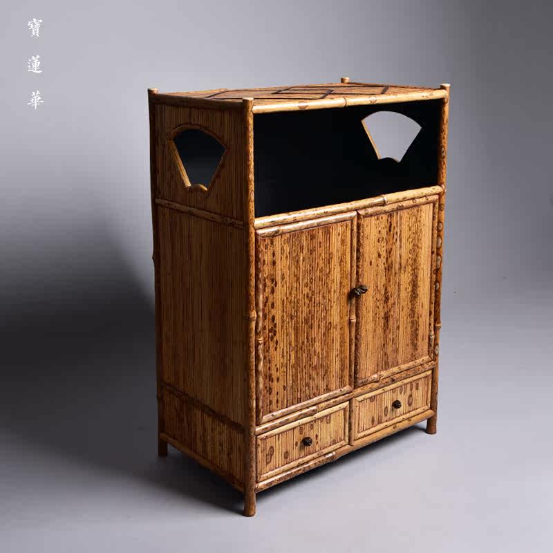 Double Door Double Drawer Merlu Bamboo Tea Shed Cabinet Baolianhua Handcrafted Bamboo Tea Cabinet Tea Box Bogu Shelf Storage Shelf Bamboo Cabinet