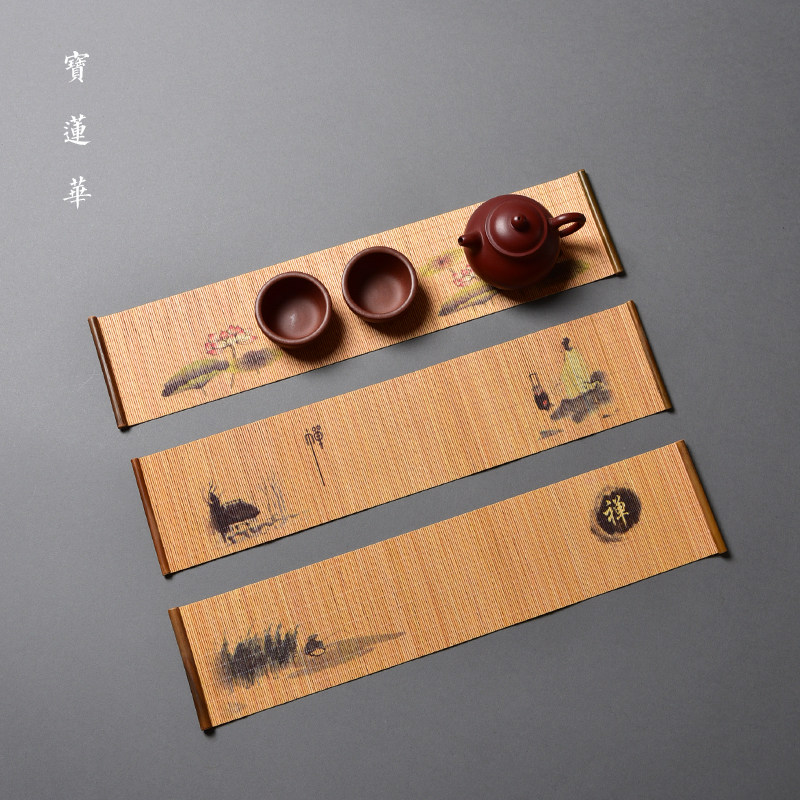 Color drawing small bamboo tea mat printed bamboo silk small tea mat bamboo tea curtain tea tray cushion bamboo mat heat insulation bamboo cup cushion pot cushion