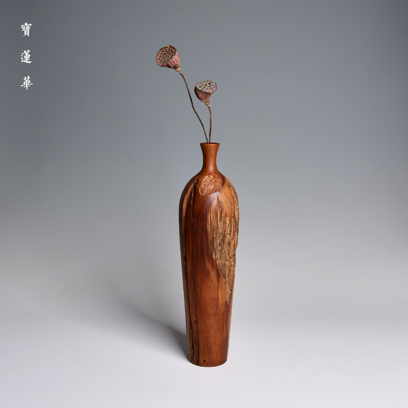 Ancient old weathered wood floral hand engraving plum bottle natural solid wood vase flower-flower flower-flower-flower-flower flower-flower-drying vase-bounty