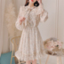 Váy cô gái nơ xòe hoa retro nhỏ voan tươi mùa xuân và mùa hè phụ nữ bằng gỗ - Váy eo cao váy xòe xếp ly eo	 Váy eo cao