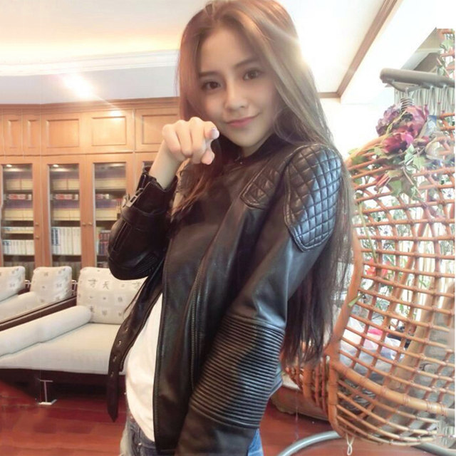 Spring and Autumn Haining Leather Jacket Women's Short Motorcycle Jacket PU Leather Jacket Loose Korean Style Student Handsome Black Versatile