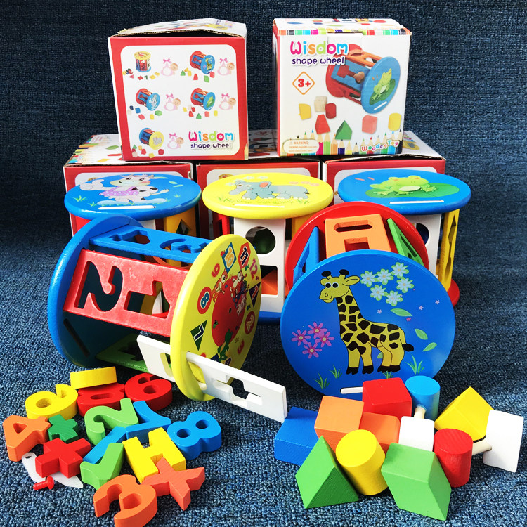 1-3-year-old wooden child's puzzle force development toy geometric shape pairing to find a building block box animal shape wheel