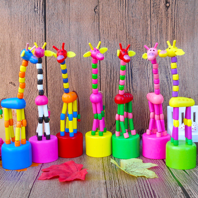 Wooden Puzzle Force Children Baby Kindergarten Gift Early Teaching Aids Press Rocking Animals Swing Giraffe Toys