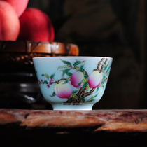 Kiln Jingdezhen tea set green glaze antique porcelain enamel peach cup Master Cup Single Cup inner painting Cup