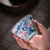 Kiln Jingdezhen tea set ceramic hand-painted single Cup Master Cup Tea Kung Fu Tea Cup blue and white bucket color Pine Bamboo Plum
