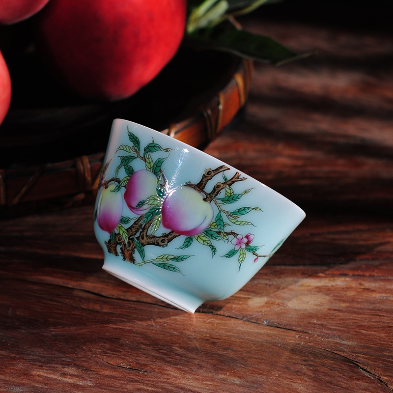 Owl up jingdezhen tea green glaze antique porcelain enamel see colour peach tea master cup single cup cup drawing