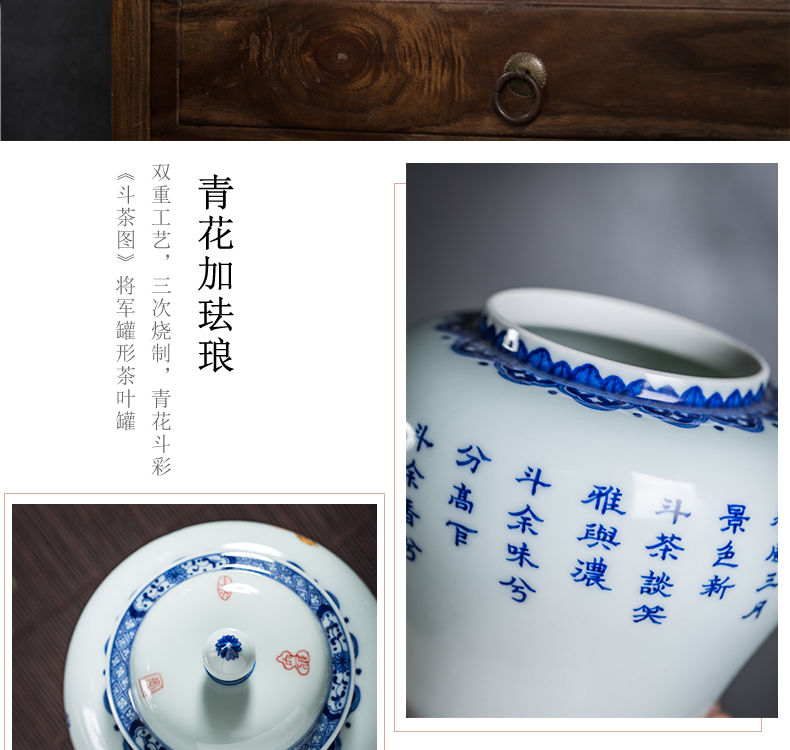 General owl up jingdezhen blue and white color bucket high - grade tea pot archaize furnishing articles all checking ceramic large - sized caddy fixings