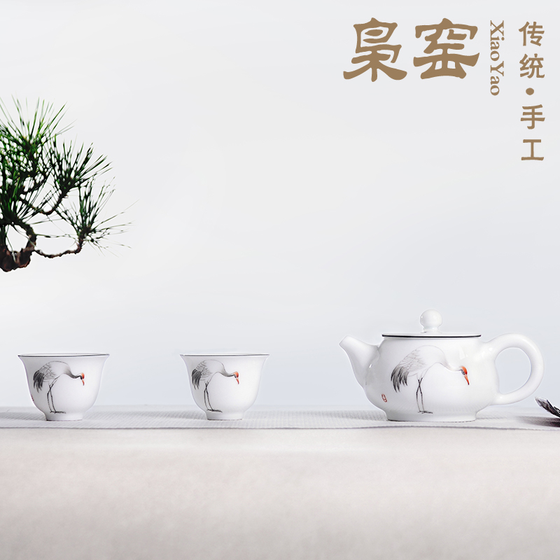 Jingdezhen ceramic kung fu tea sets a pot of two cups of tea set tea service of a complete set of hand - made cranes teapot teacup