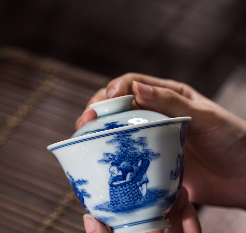 The Owl only tureen teacups hand - made up with jingdezhen blue and white two high - end antique checking ceramic tea bowl