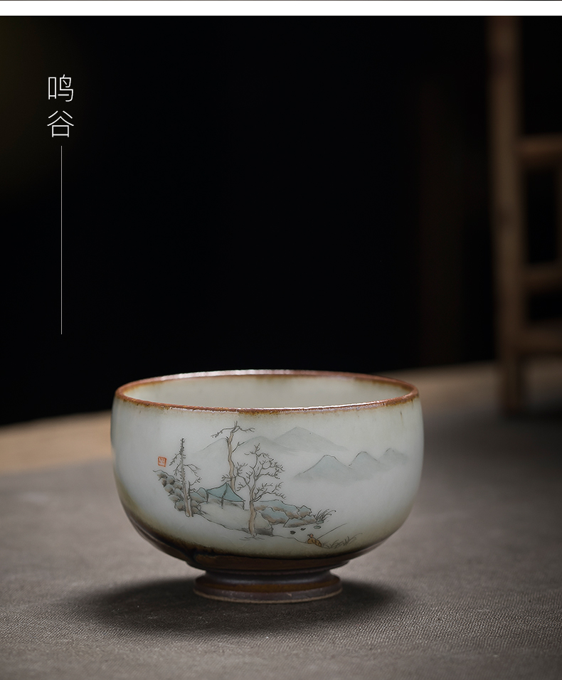 Jingdezhen ceramics by hand single CPU master cup your up coarse pottery scenery sample tea cup kung fu tea cups