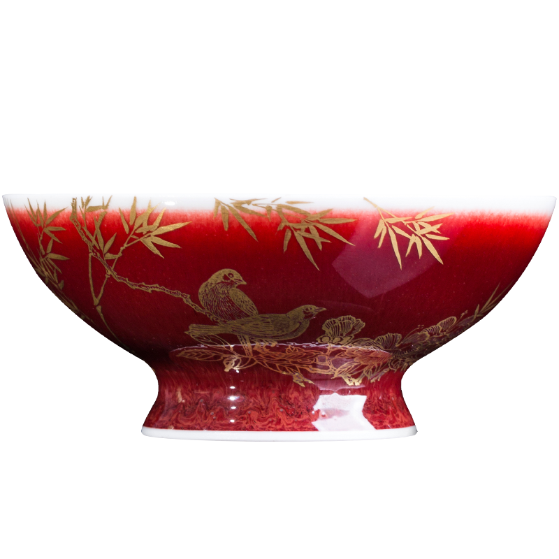 The Owl up jingdezhen tea tea set ruby red glaze masters cup, cup paint bamboo pay-per-tweet bird pure manual kung fu tea cups