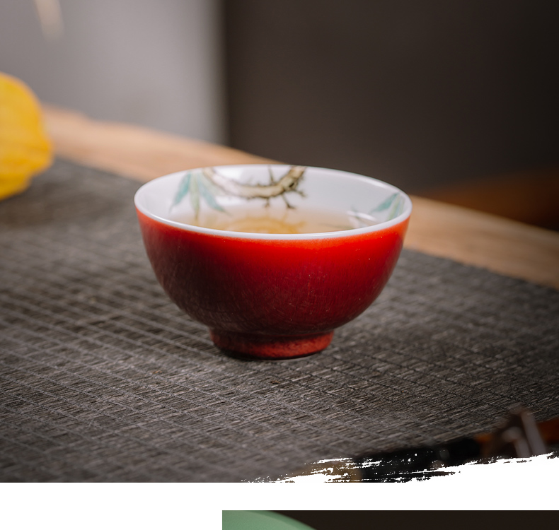 The Owl up jingdezhen tea checking ceramic cups single CPU kongfu master cup draw peach is ruby red glaze cup