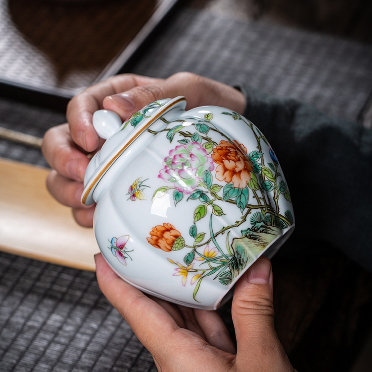 The Owl up with jingdezhen ceramic tea tea pot of green glaze painting of flowers and enamel jar sealed as cans small exquisite hand - made