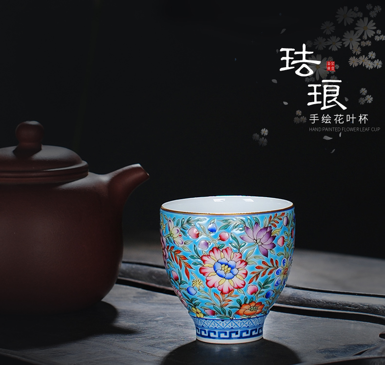 The Owl up jingdezhen tea colored enamel malachite green flower master CPU kunfu tea sample tea cup hand - made ceramic cup