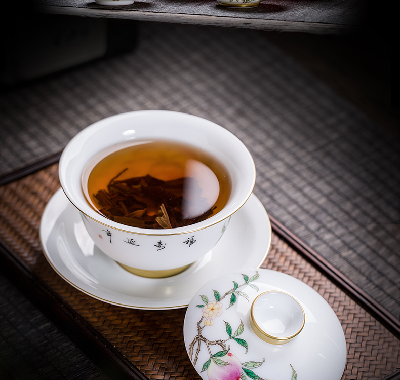 The Owl up with jingdezhen ceramic manual tureen tea cup three see colour peach traditional enamel to bowl