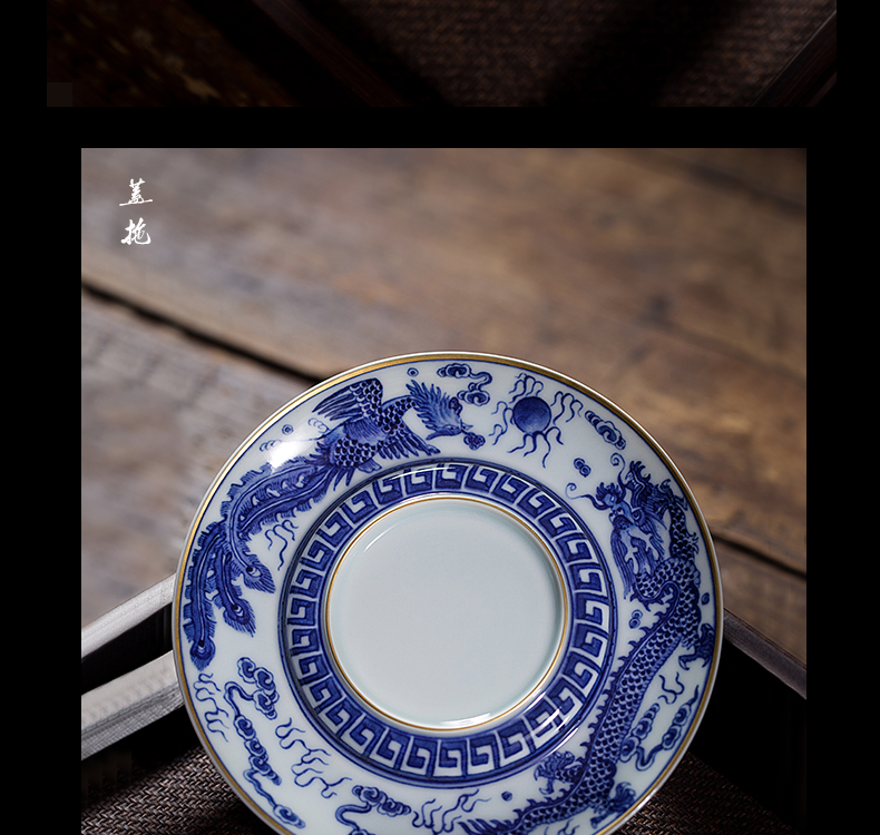 Owl up all hand blue - and - white porcelain covered bowl bowl painting of hand - made of longfeng pattern wind palace tea cups