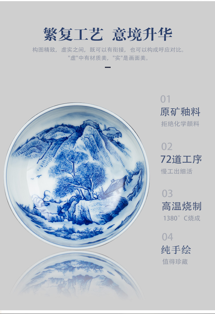 Blue and white landscape painting of jingdezhen ceramics single CPU hand - made personal master kung fu tea cup tea cup