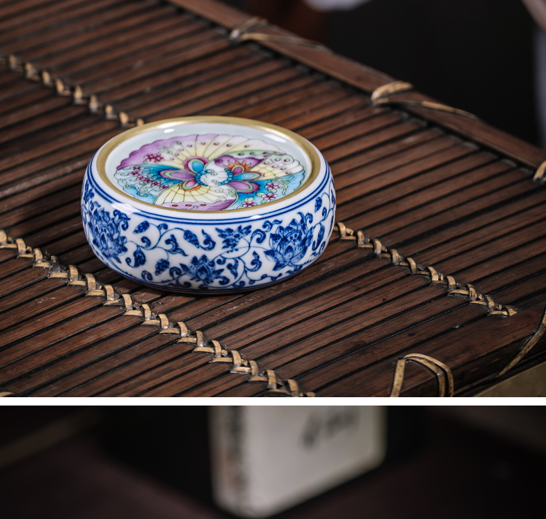 The Owl up jingdezhen tea checking ceramic cap lid doesn the blue and white tie up branch lotus enamel CaiHuDie