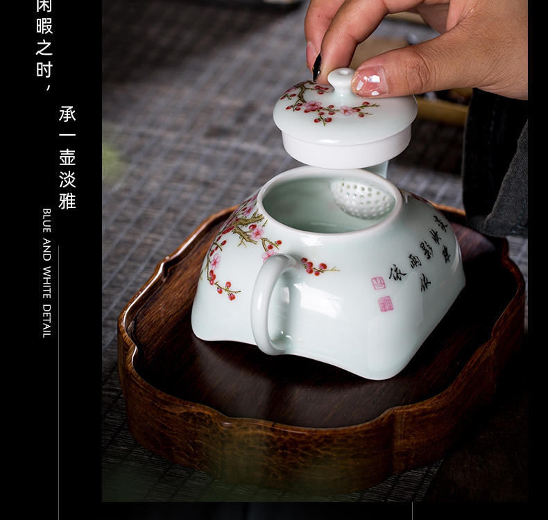 The Owl up jingdezhen tea set ceramic kunfu tea teapot square name plum colored enamel small manual single pot