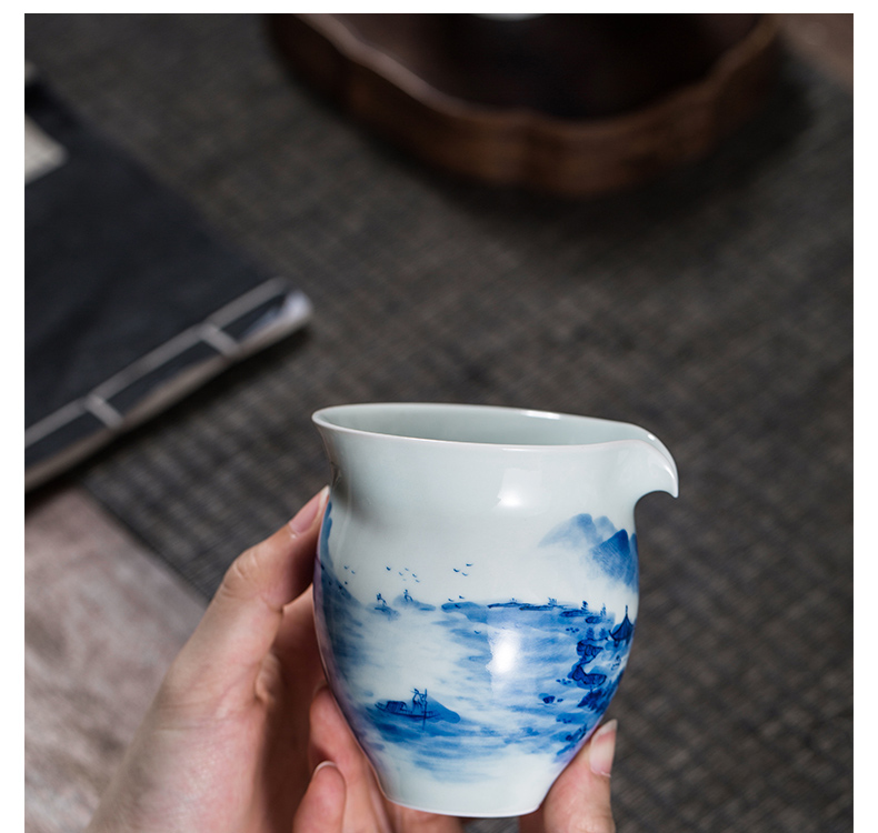 Blue and white landscape large owl up maintain heavy ceramic fair keller kung fu tea tea tea sea points, hand - made